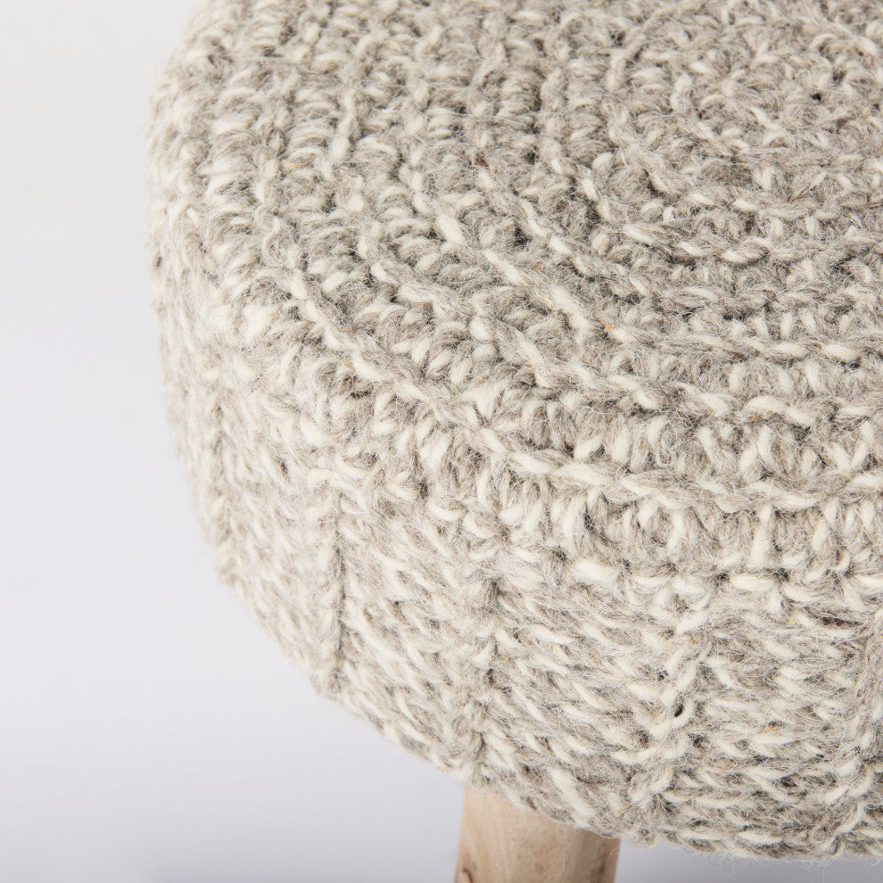 Bina Taupe Wool 4-Legged Stool