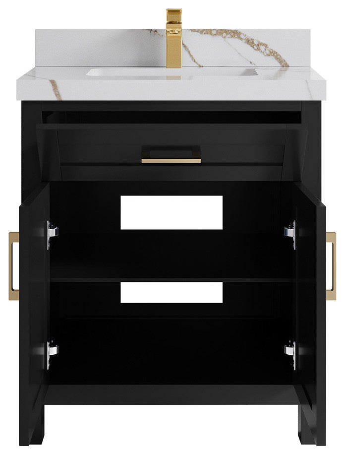 Cambridge 30 Single Sink Bath Vanity in Black 2" Calacatta Gold
