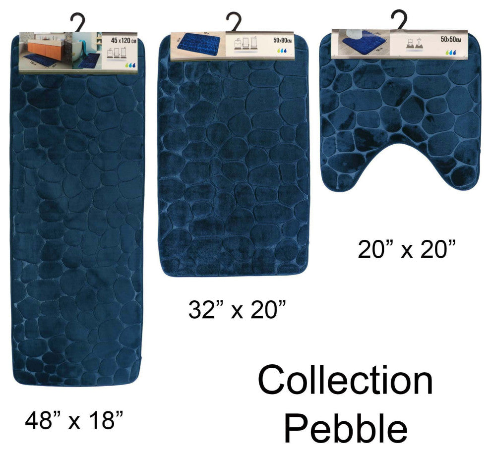 Bath Rug Memory Foam Mat 3D Pebble, Navy Blue, Contour Rug 20"x20"