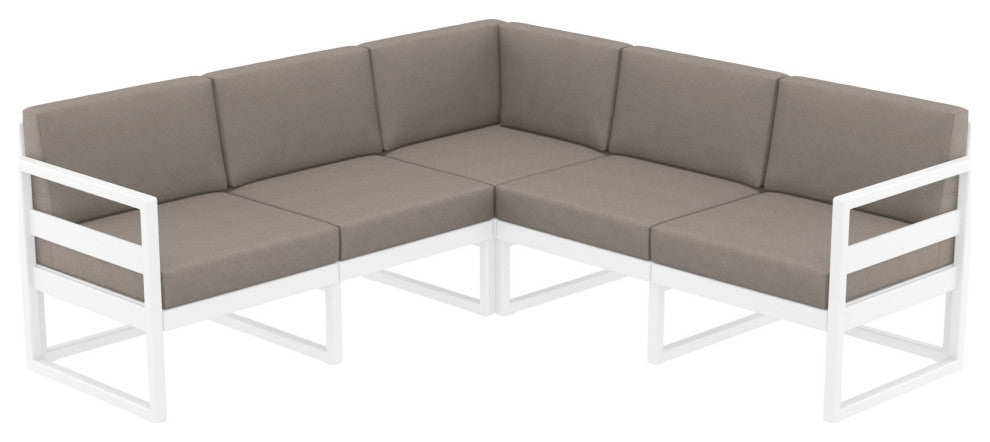 Mykonos Corner 5-Person Sectional Set White, Acrylic Fabric Taupe Cushion