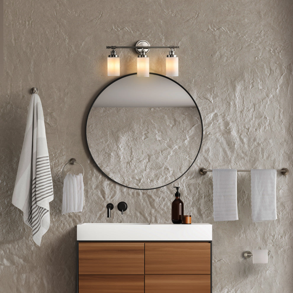 3-Light Classic Vanity, Frosted Glass Shades, Bathroom Hardware Set, 5-Piece