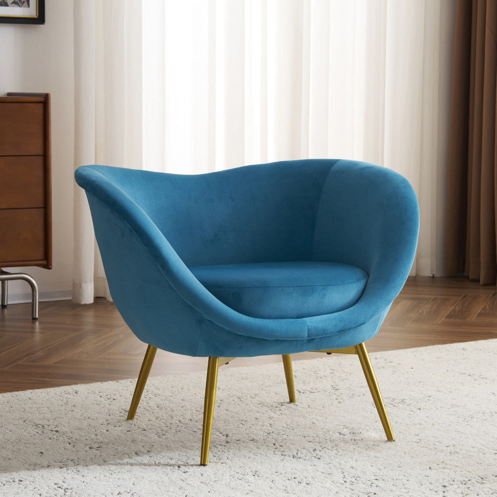 GDF Studio Modern Velvet Accent Chair With Gold Metal Legs, Teal