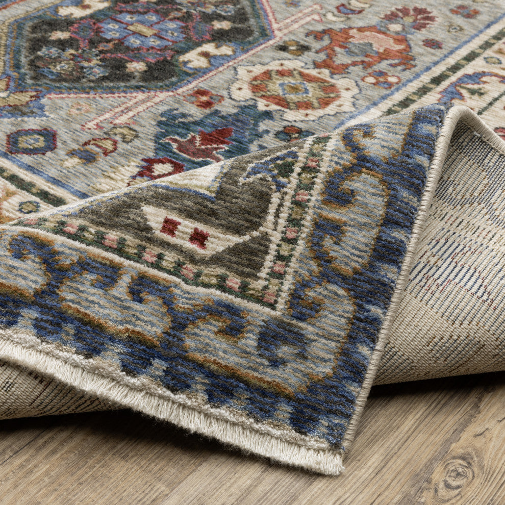 Hanford Bordered Medallions Blue/Grey Fringe Edge Area Rug Runner
