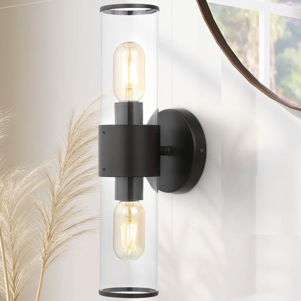 Quinn 15.5" 2-Light Modern Iron/Acrylic LED Sconce, Oil Rubbed Bronze/Clear