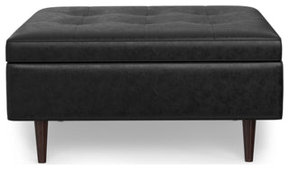 Shay Mid Century Large Square Coffee Table Storage Ottoman, Distressed Black