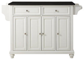 Cambridge Solid Black Granite Top Kitchen Island, White Finish