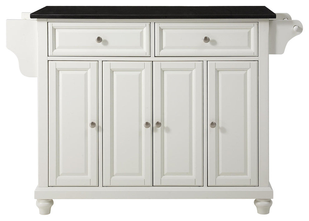 Cambridge Solid Black Granite Top Kitchen Island, White Finish