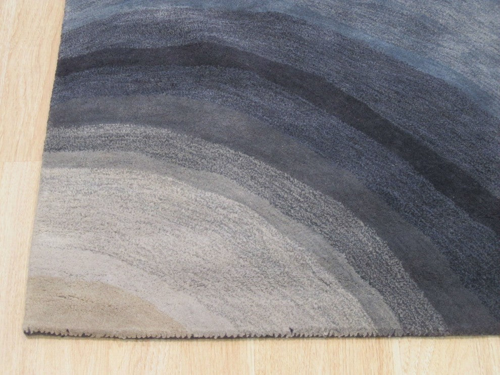 EORC Hand-tufted Wool Blue Contemporary Abstract Desertland Rug, Rectangular