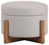 Modrest Sada Mid-Century Beige Linen + Chestnut Round Ottoman