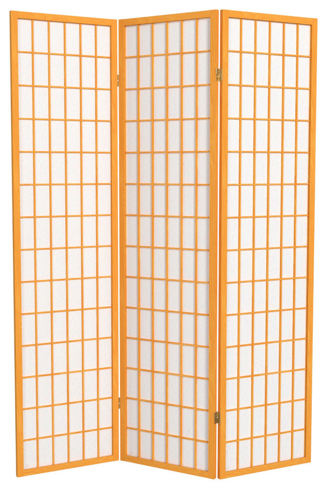 6' Tall Window Pane Shoji Screen, Honey, 3 Panels