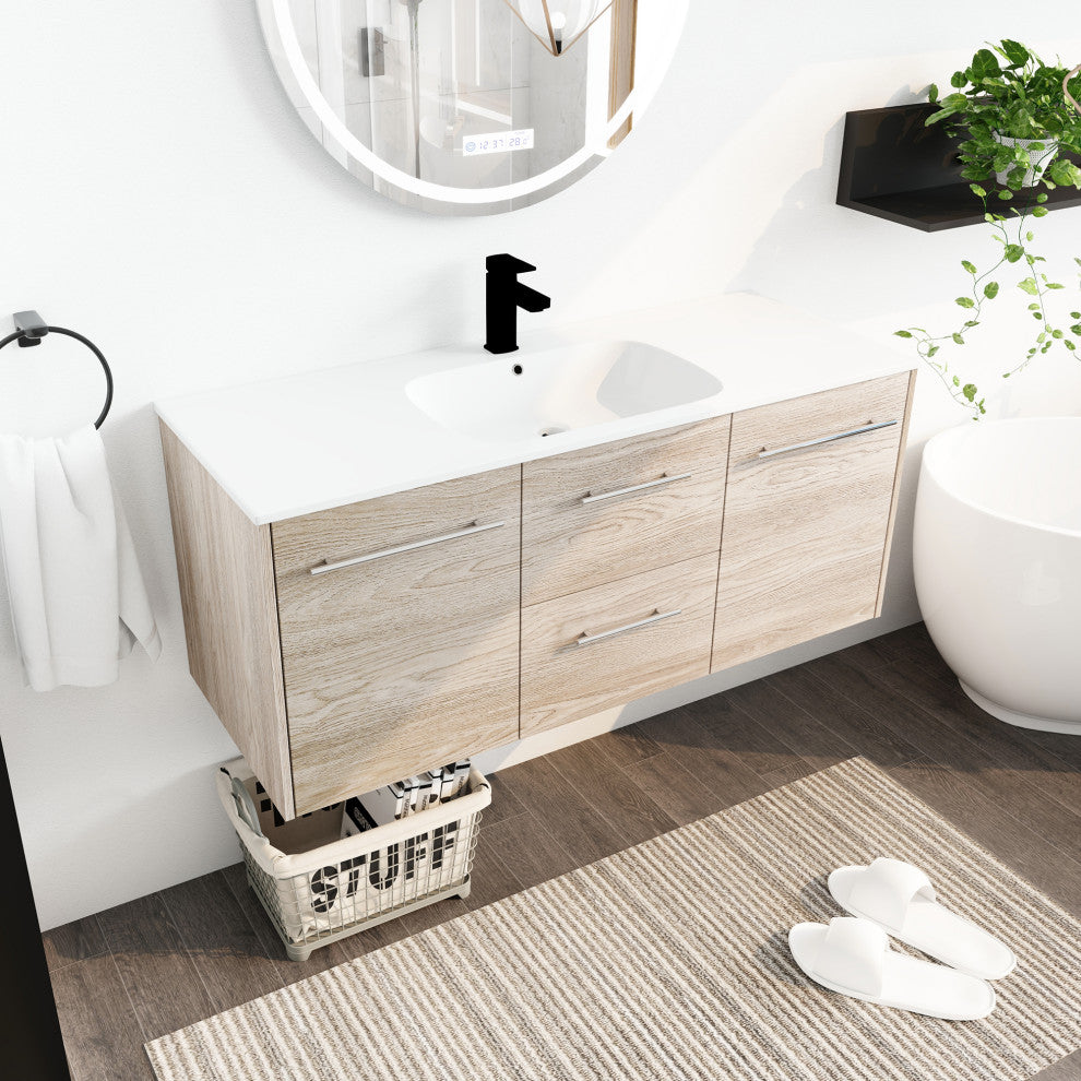48 Inch Wall Mounted Plywood Bathroom Vanity with Gel Basin and Drawers