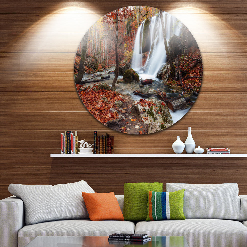 Crimea Waterfall In The Fall, Landscape Photo Round Wall Art, 11"