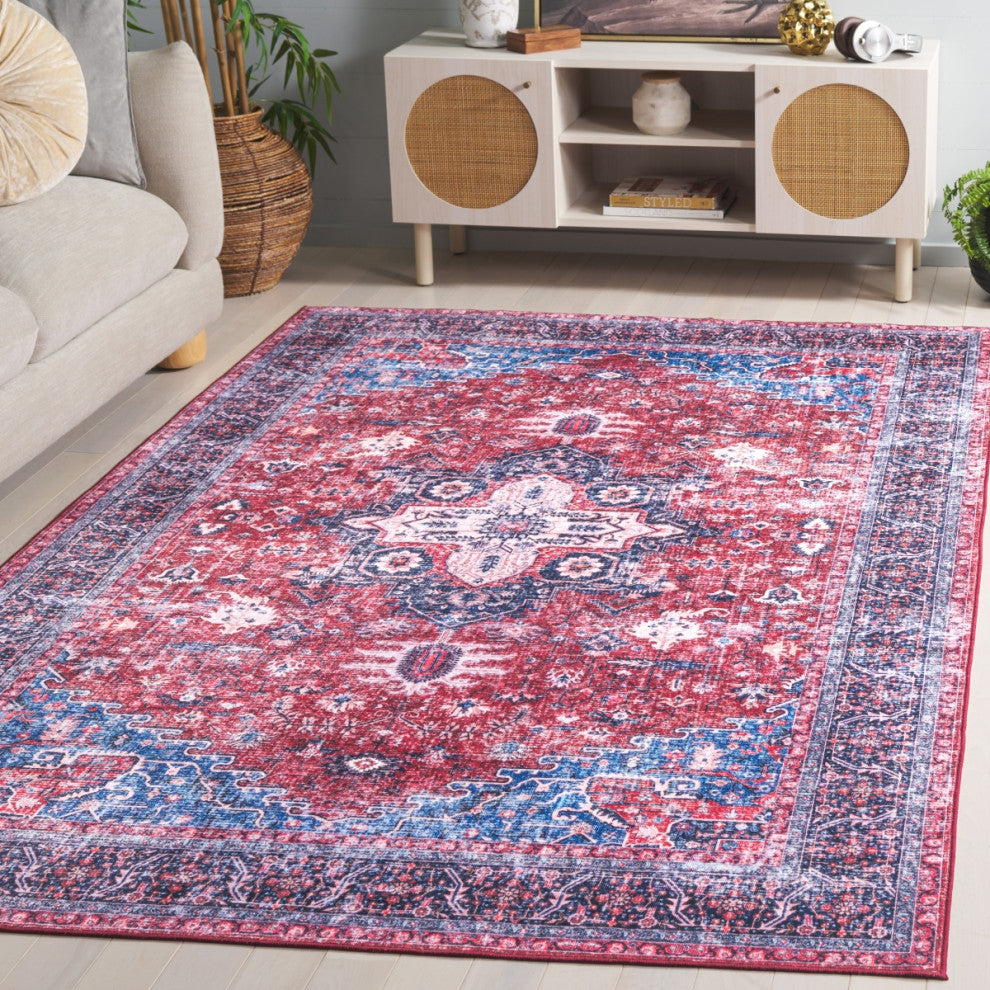 Safavieh Arizona Machine-Washable Collection ARZ316 Rug, Red/Navy, 6'x9'