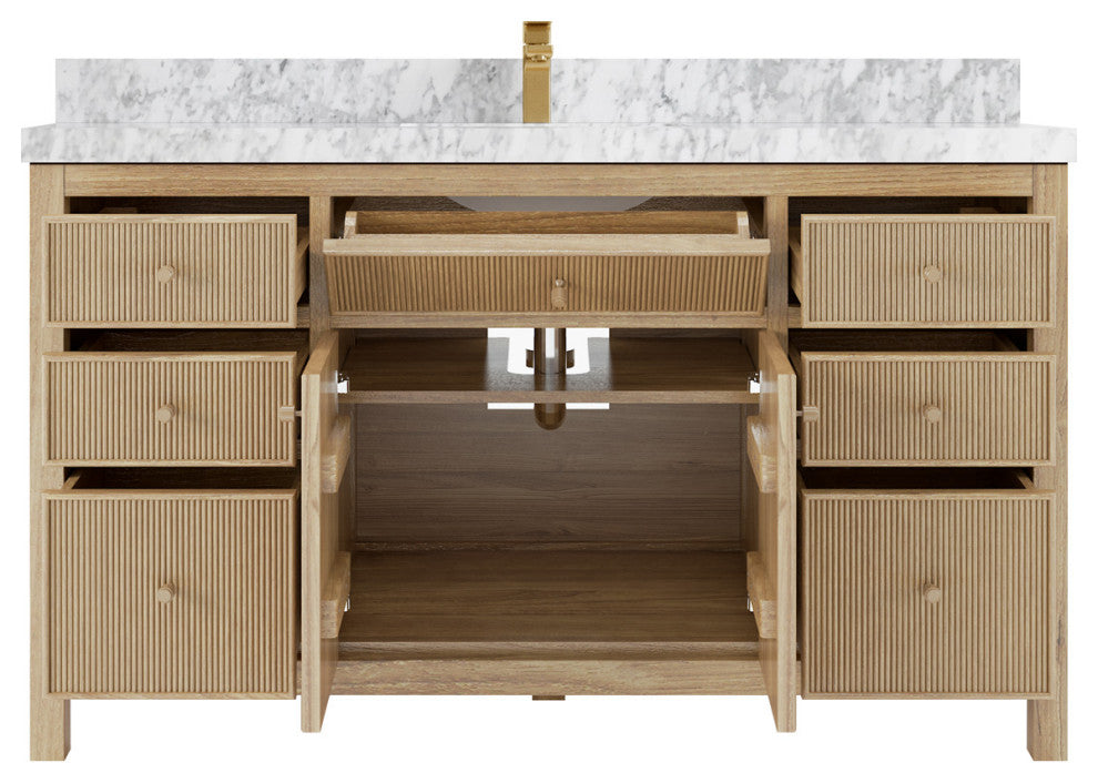 Sonoma 60 Single Bathroom Vanity in Light Natural Teak with 2" Carrara Marble