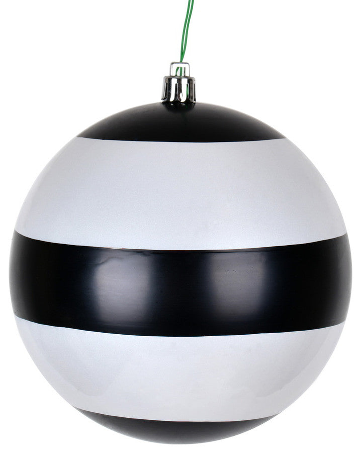 Vickerman N205515 4.75" Black-White Striped Shiny Ball Christmas Ornament