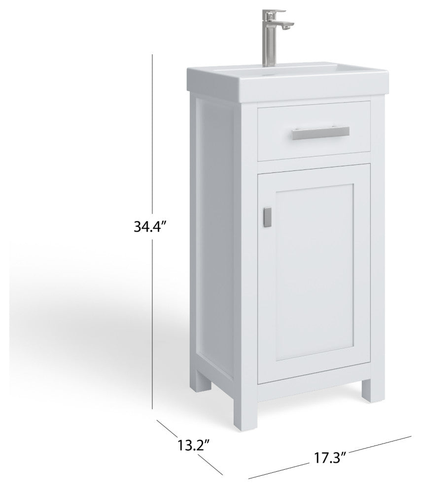 The Haven Bathroom Vanity, White, 18", Single Sink, Freestanding