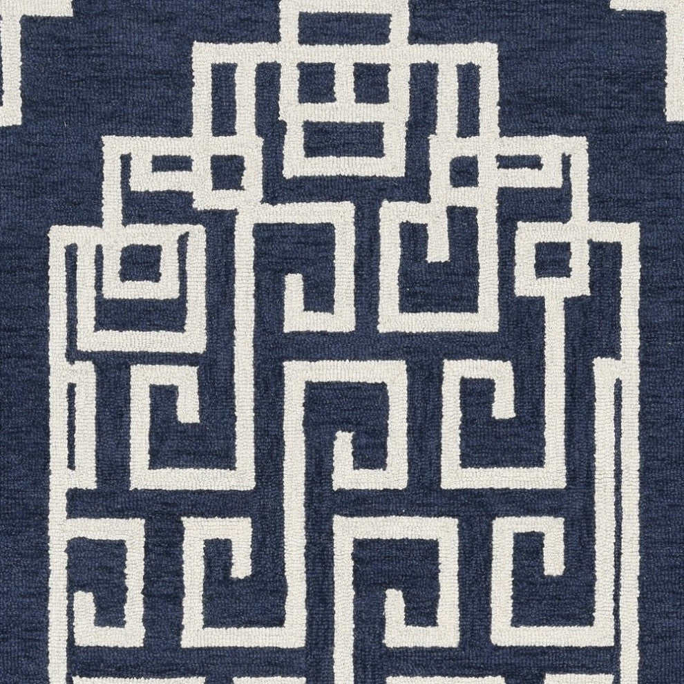HomeRoots 5'x7' Navy Blue Ivory Hand Tufted Bordered Greek Key Indoor Area Rug