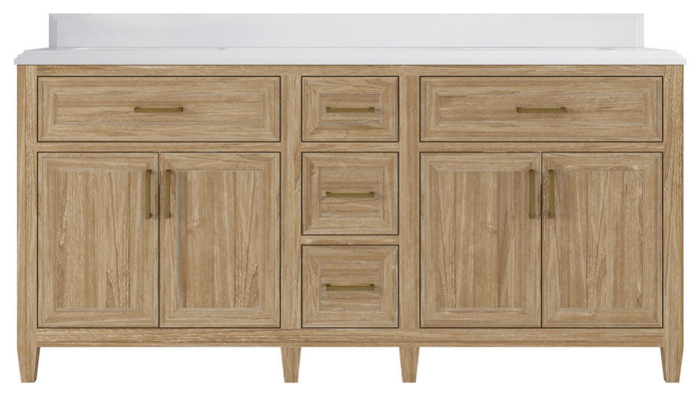 Santa Monica 72 Double Sink Bath Vanity in Whitewashed Teak 1.5" White Quartz