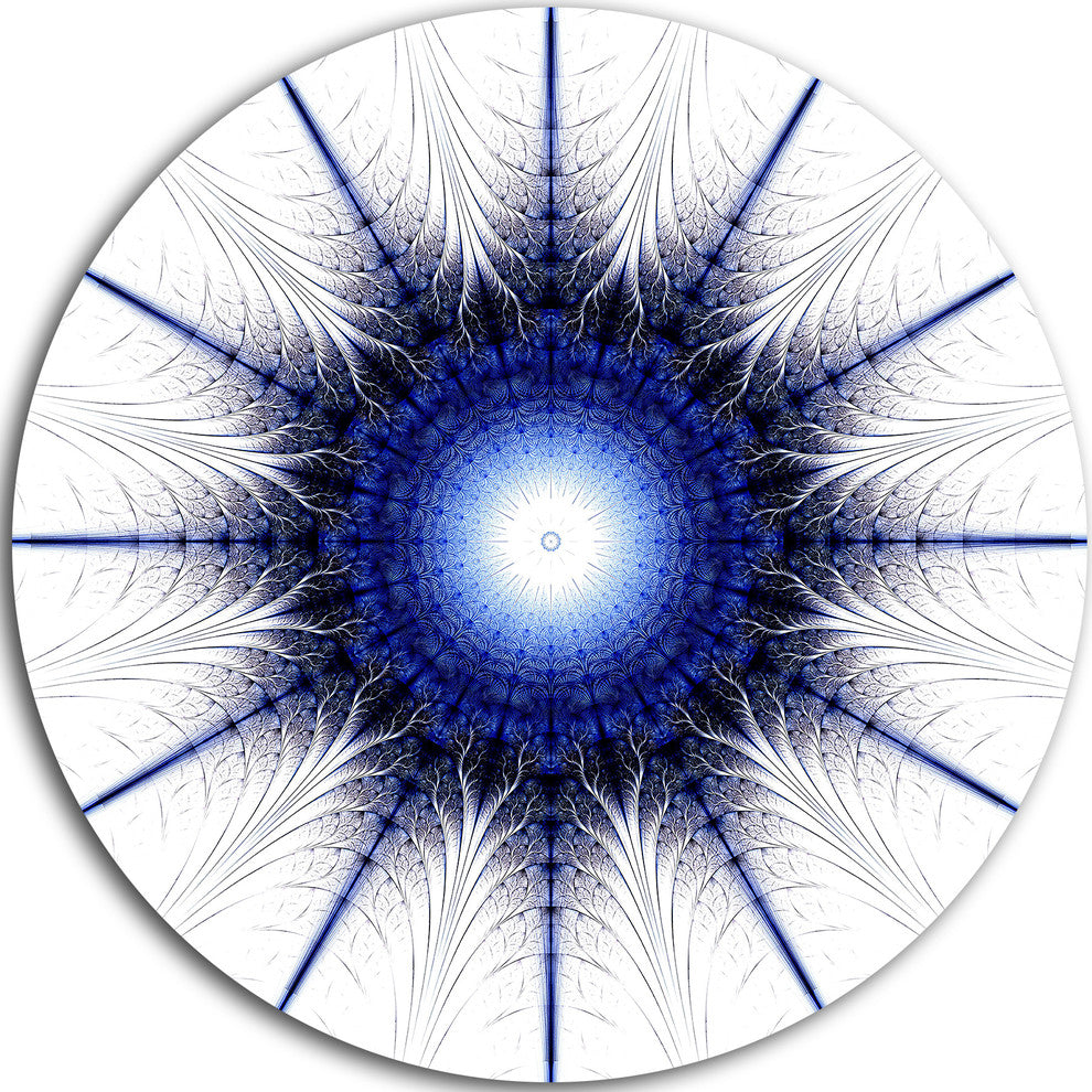 Blue Digital Flower Art, Floral Digital Art Disc Metal Wall Art, 38"