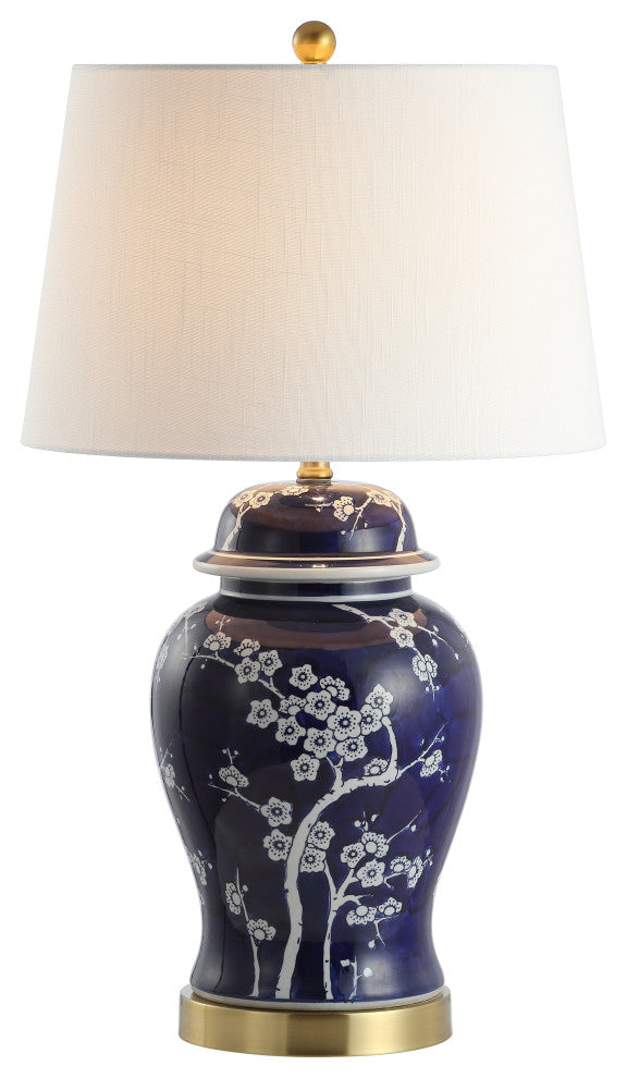 Gracie 29.5" Ginger Jar Ceramic, Metal LED Table Lamp, White, Navy