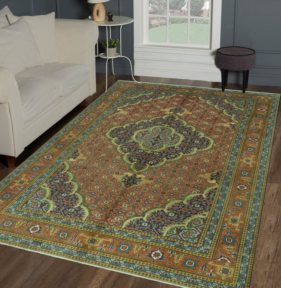 Fine Vintage Distressed Almer Rust/Navy Rug, 6'2x9'7