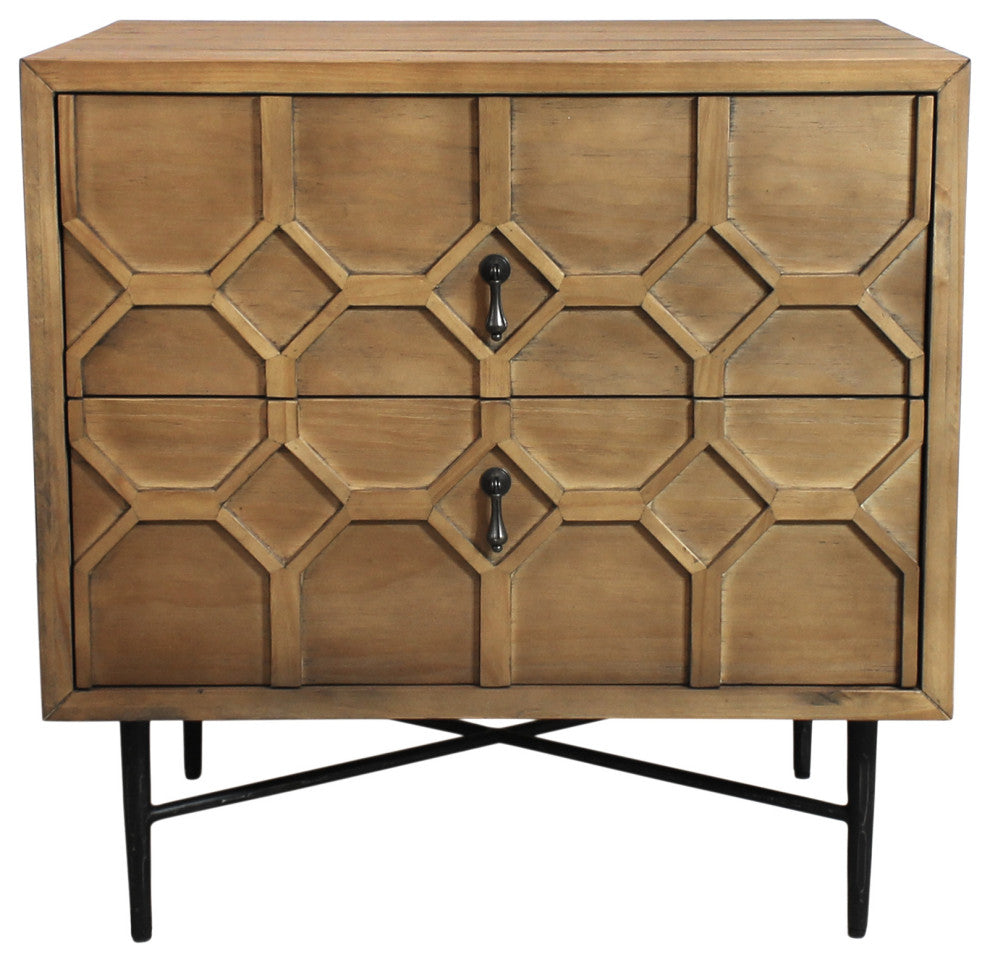 Samara 2-Drawer Recycled Pine Wood Nightstand, Natural Finish