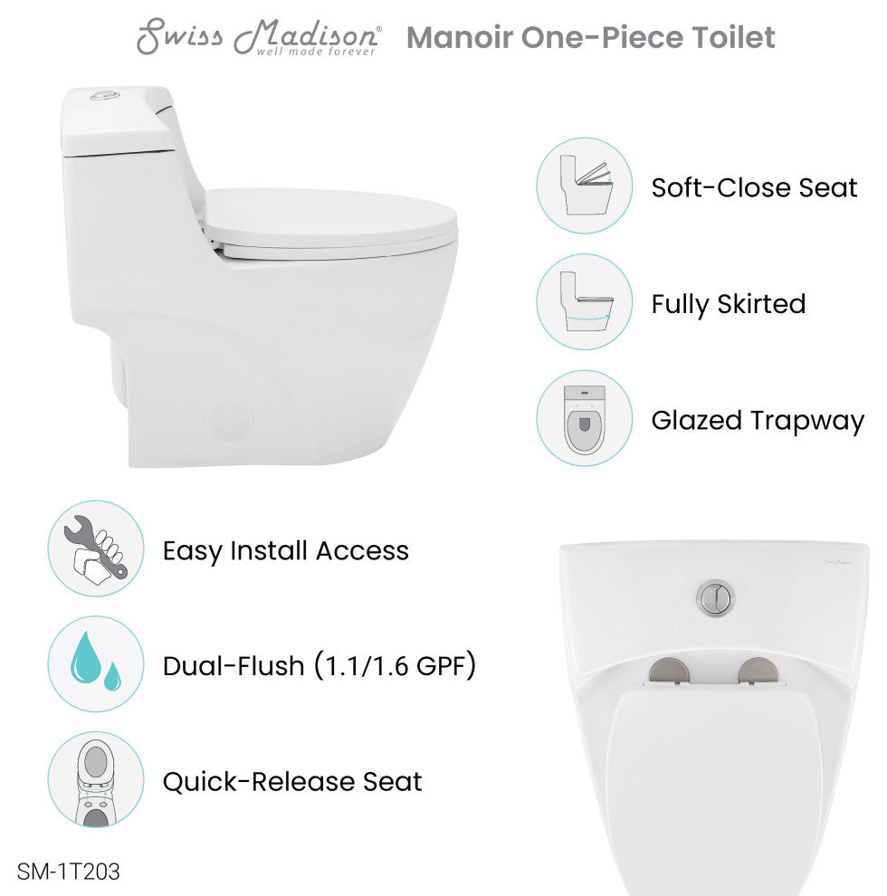 Manoir One-Piece Elongated Toilet Dual-Flush 1.1/1.6gpf