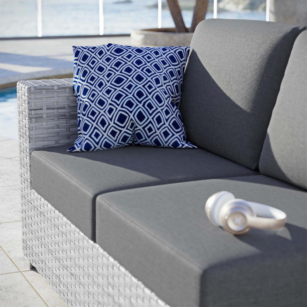 Lounge Loveseat Sofa, Rattan, Wicker, Gray, Modern, Outdoor Patio Bistro