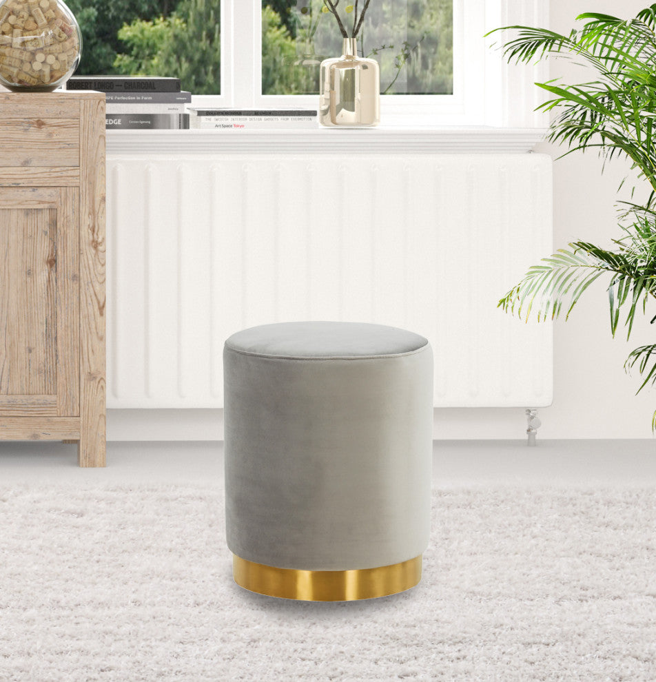 Remmey 16" Modern Round Velvet Vanity Ottoman, Light Grey