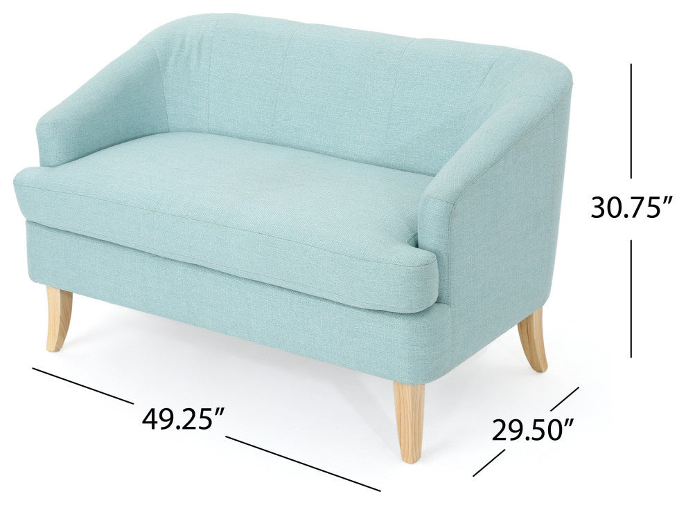 GDF Studio Shelby Mid Century Modern Fabric Loveseat, Light Blue