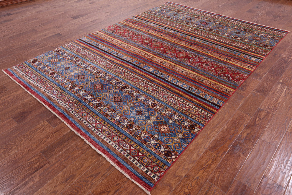 Super Kazak Khorjin Handmade Wool Rug 6' 8" X 9' 9" Q11124