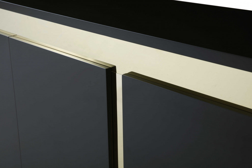 HomeRoots 94" X 18" X 35" Black Stainless Steel Buffet