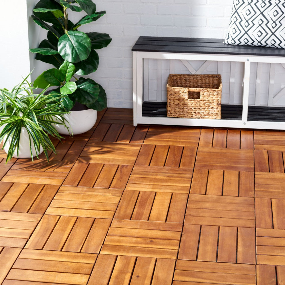 Safavieh Outdoor Phuket Wooden Floor Tile- 4 Slats-Acacia Natural