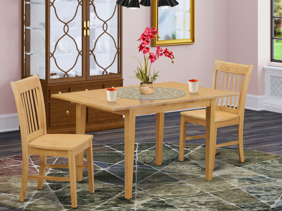 3 Pc Kitchen Nook Dining Set - Dinette Table, 12In Leaf And 2 Kitchen Chairs