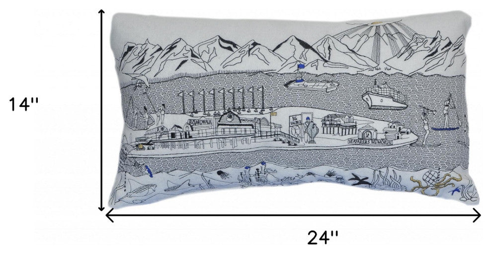 25" White Homer Spit Daylight Skyline Lumbar Decorative Pillow