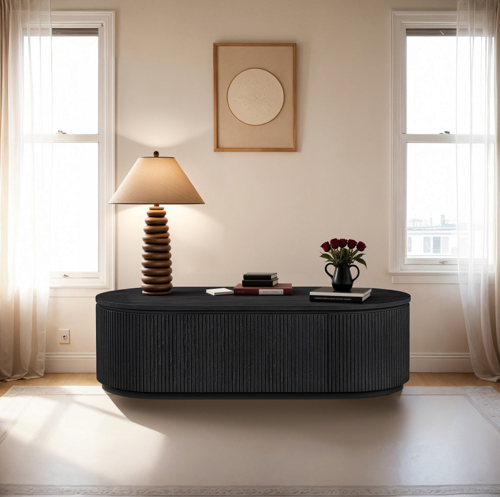 Moana Wood Storage Coffee Table, Black, 52" W X 26" D