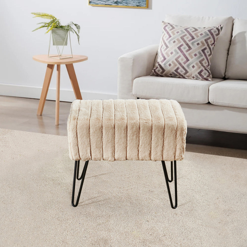 Serenta Super Mink Ottoman, Bleached Sand, 19''x13''x17''