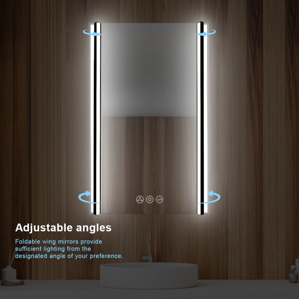 LED Antifog Bathroom Mirror, Dimmer, Adjustable Color, Matte Black, 20x32
