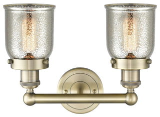 Edison Small Bell 2-Light 16" Vanity Light, Antique Brass Finish, Mercury Shade