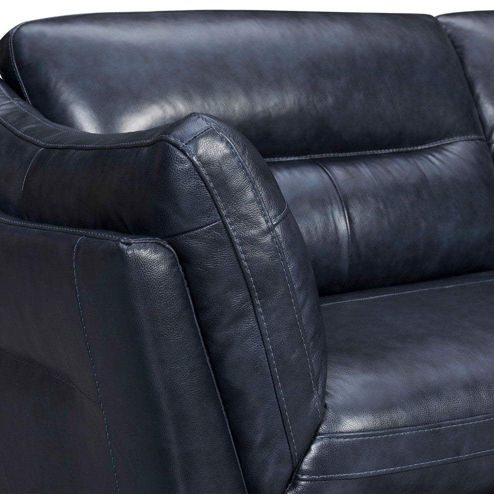 Franz 87" Modern Genuine Leather Sofa, Blue Midnight