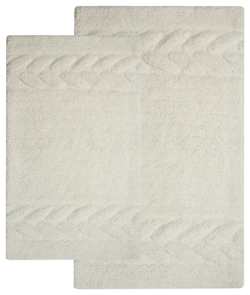 Bath Rug Cotton, 2 Piece Set, 34"x21" and 36"x24", Ivory, GSF 180, Cable