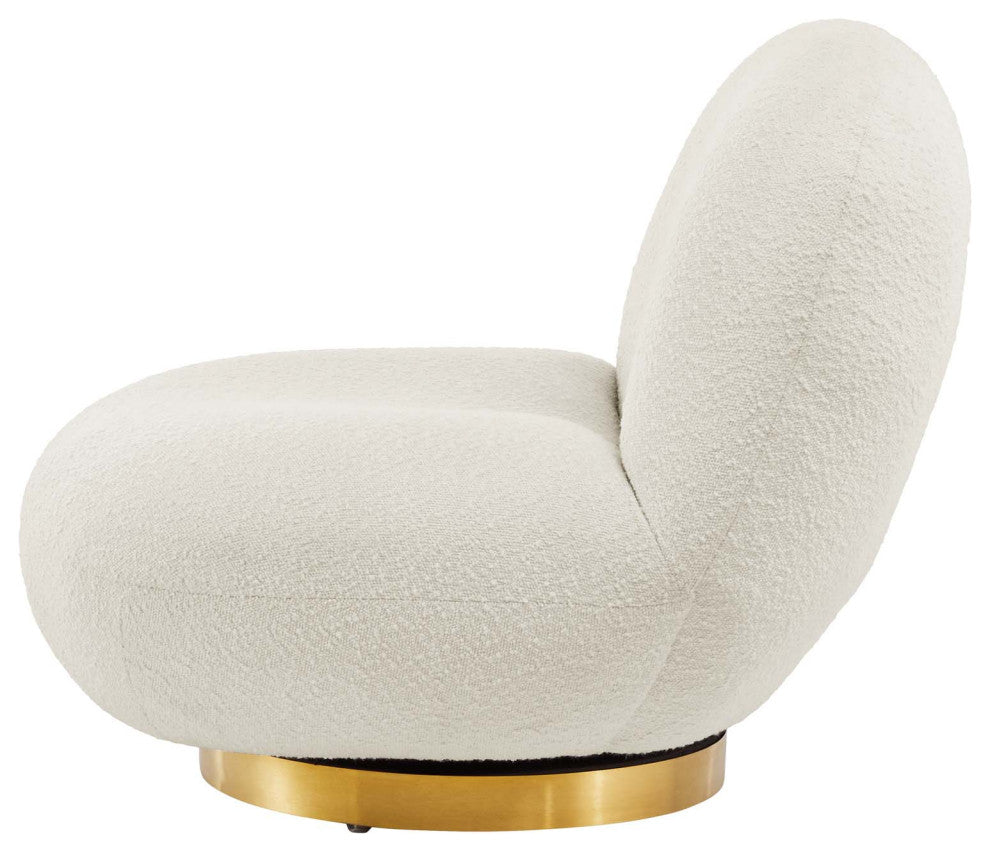 Swivel Accent Chair, Gold Ivory, Fabric, Modern, Lounge Cafe Hotel Hospitality