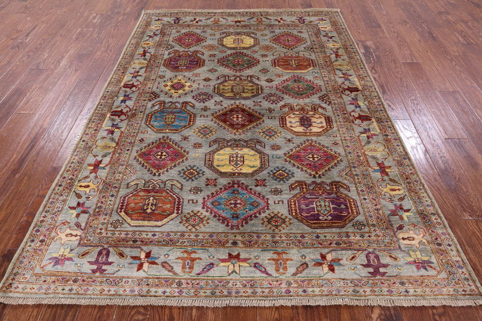 Fine Turkmen Ersari Handmade Wool Rug 5' 8" X 7' 8" - Q12216