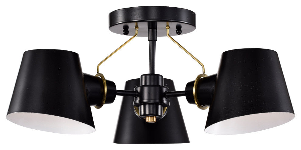 Baxter 3-Light Semi-Flush Fixture, Black With Burnished Brass