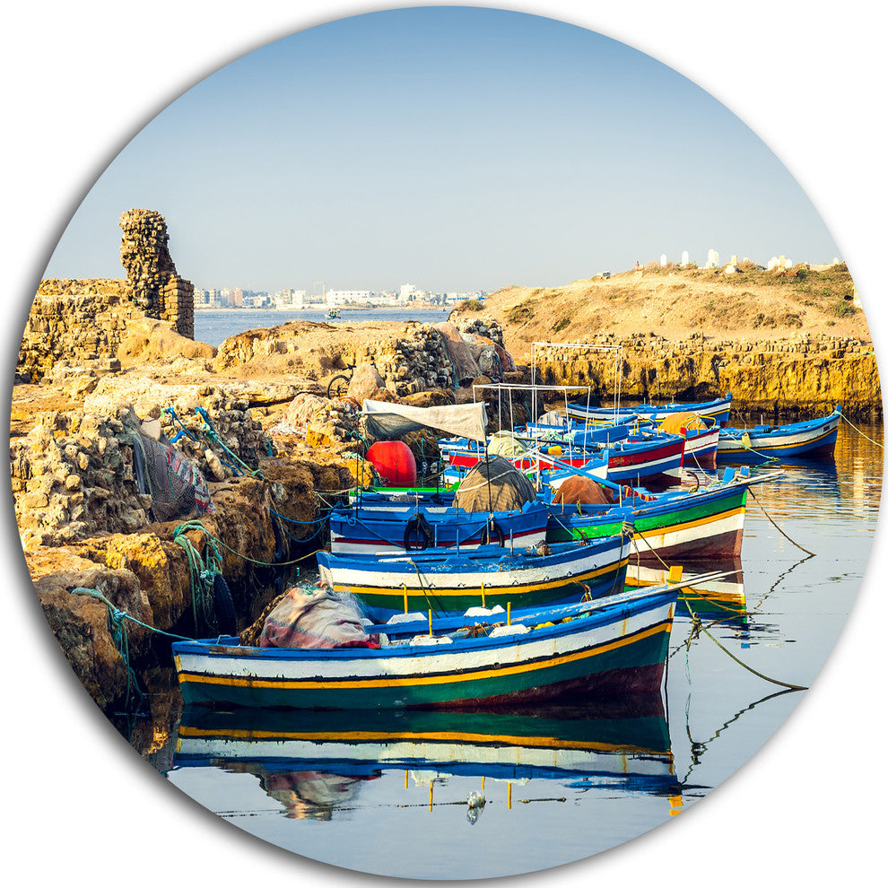 Ancient Phoenician Port Africa, Landscape Round Metal Wall Art, 36"