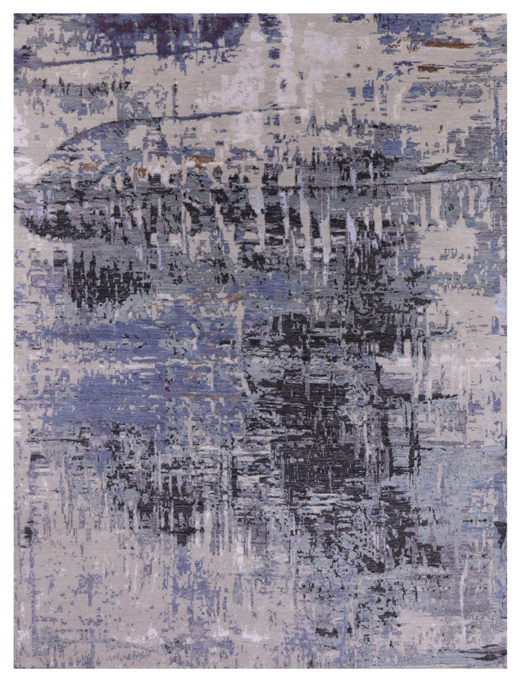 Wool and Silk Contemporary Handmade Abstract Rug 9' 0" X 11' 11" Q6332