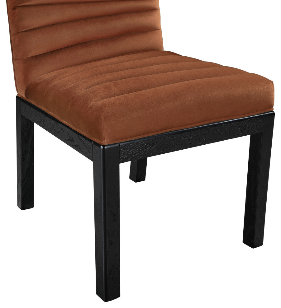 Evelyn Upholstered Dining Chair, Cognac, Velvet, Black Finish