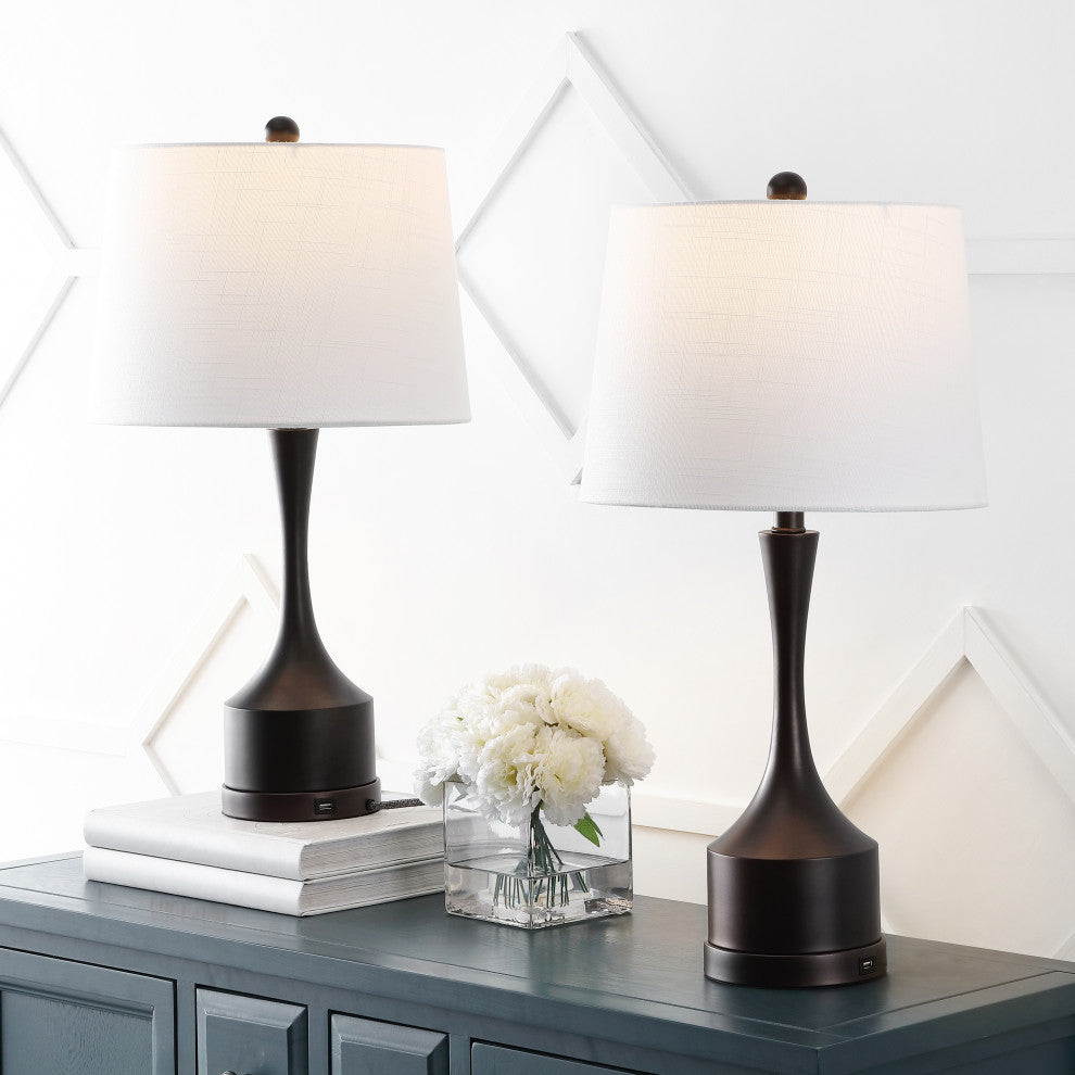 Cooper 26" French Country Iron Table Lamp, USB Charging, Set of 2, Black