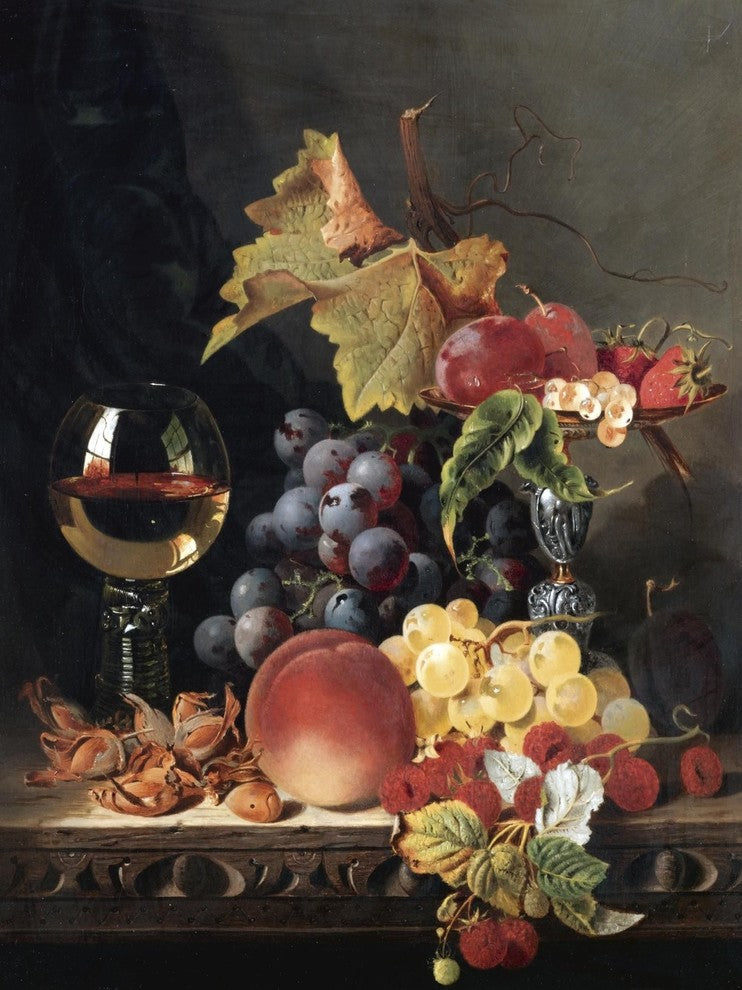 Wine Goblet Fruit Grapes E. Ladell Tile Mural Wall Backsplash Art, 6"x8", Glossy
