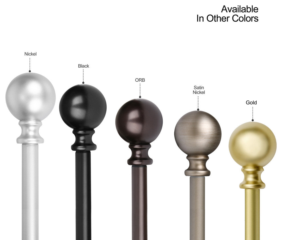 Curtain Rod With Round Finials, Adjustable Length 48-86", Nickel